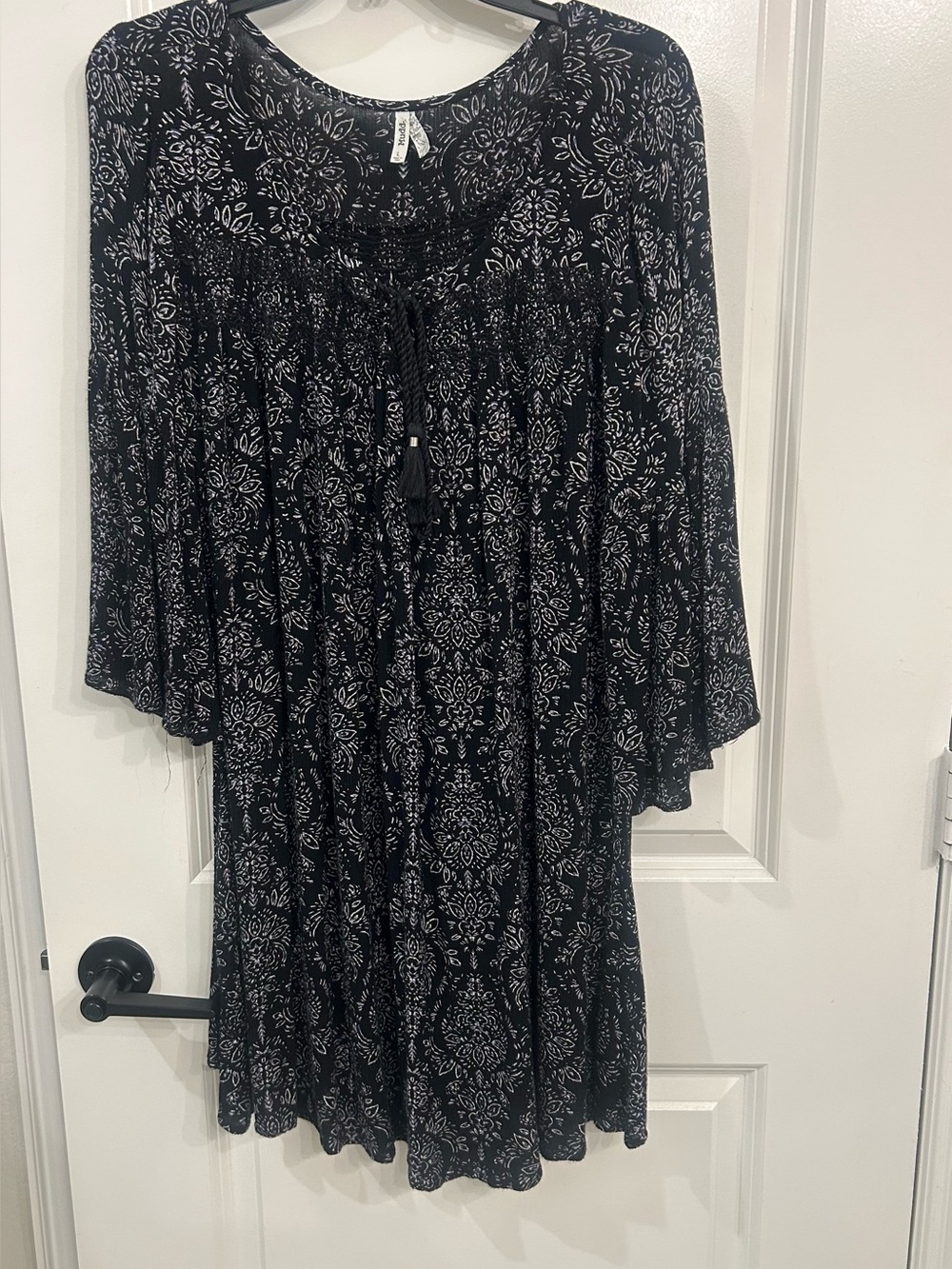 Mudd Black Floral Midi Dress with Tassel Tie